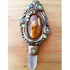 #5 petrified wood and crystal quartz pendant